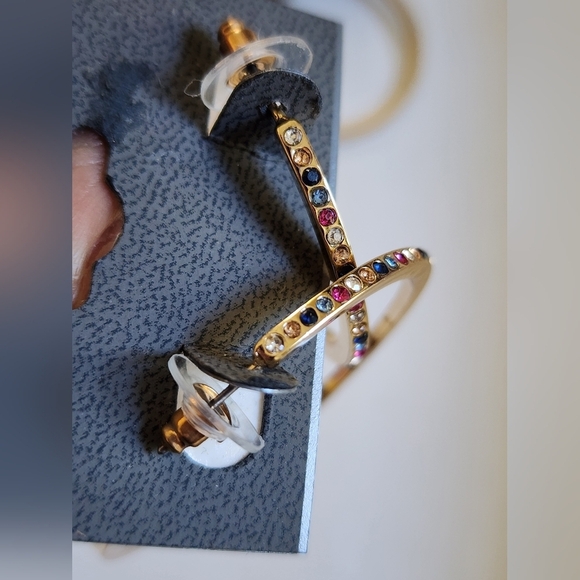 NWT Express Gold Hoop Earrings Colorful stones around hoops (price per item) - Picture 6 of 9